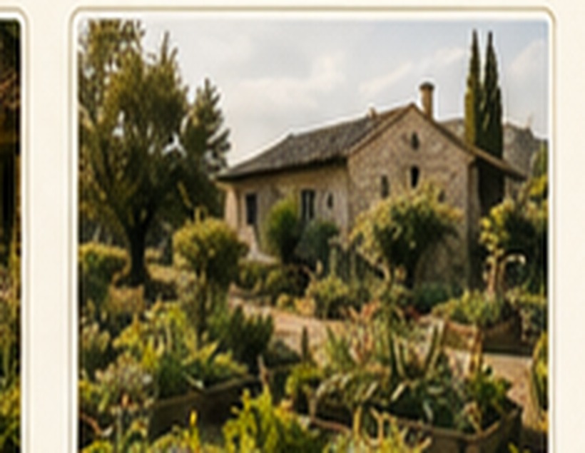 Casa rural rodeada de jardín productivo